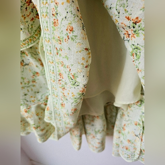 MAX STUDIO Floral Ruffle Dress Elastic Waistband Green Orange Lined Knee Size XL - Picture 7 of 11